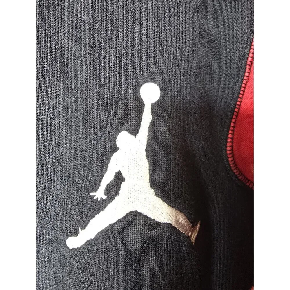 Nike Air Jordan Brand Snap Front Hoodie Jacket circa 2000's Red Black XL